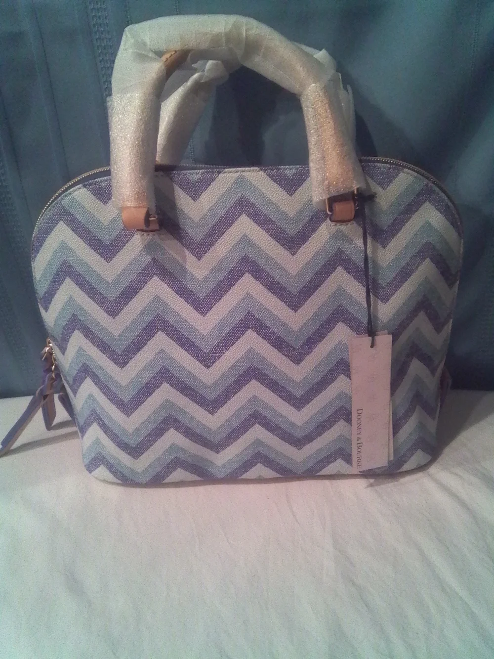 Dooney & Bourke Rare New Blue and White Chevron Satchel